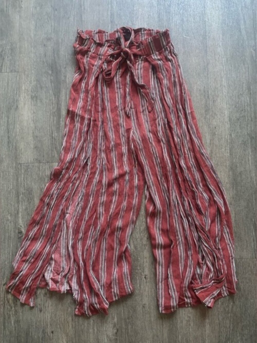 Simple Red Striped Wide-Leg Pants
